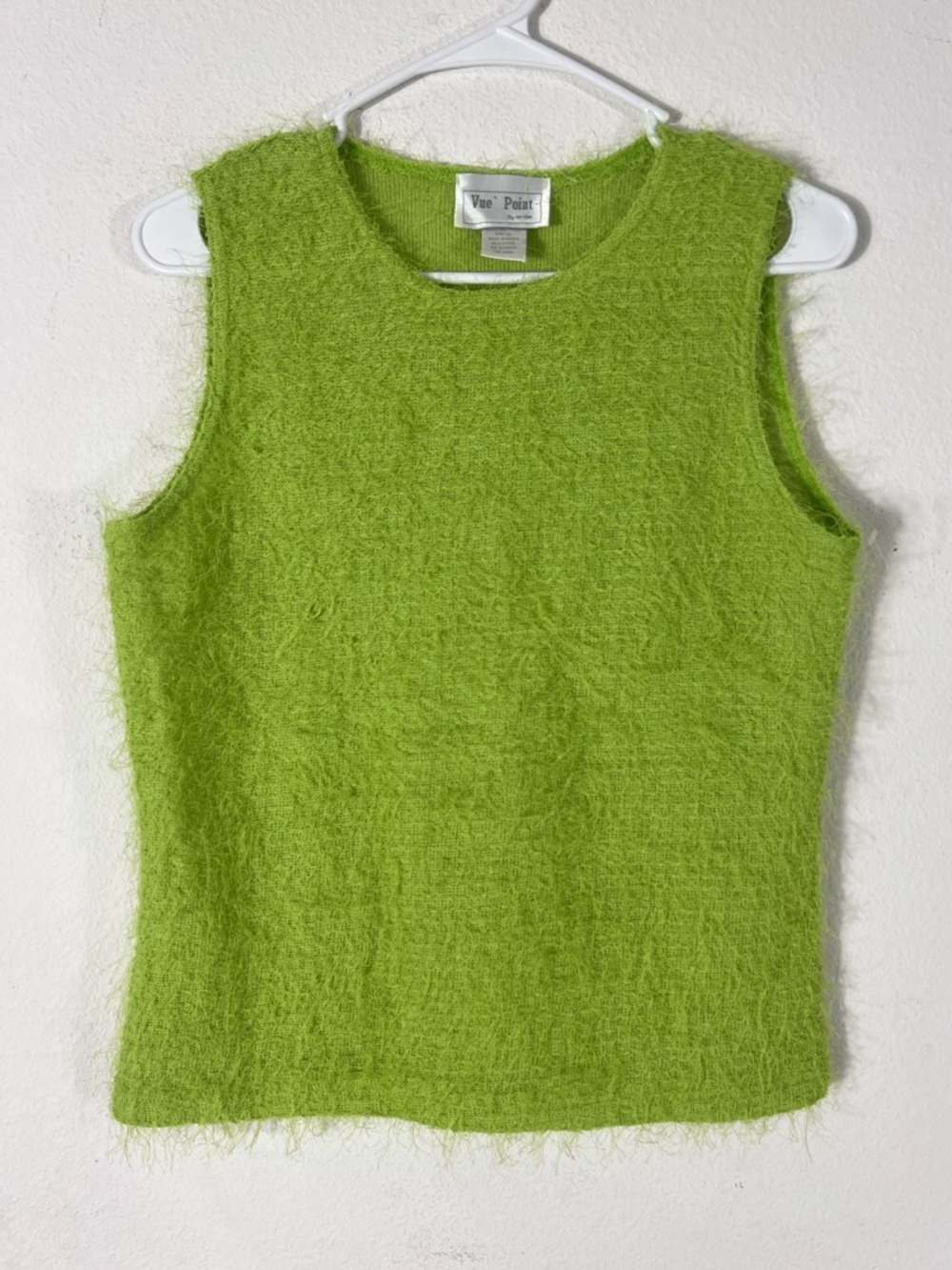 Vintage Vue Point By Jordan Lime Green Eyelash Knit Fuzzy Sweater Tank Top
